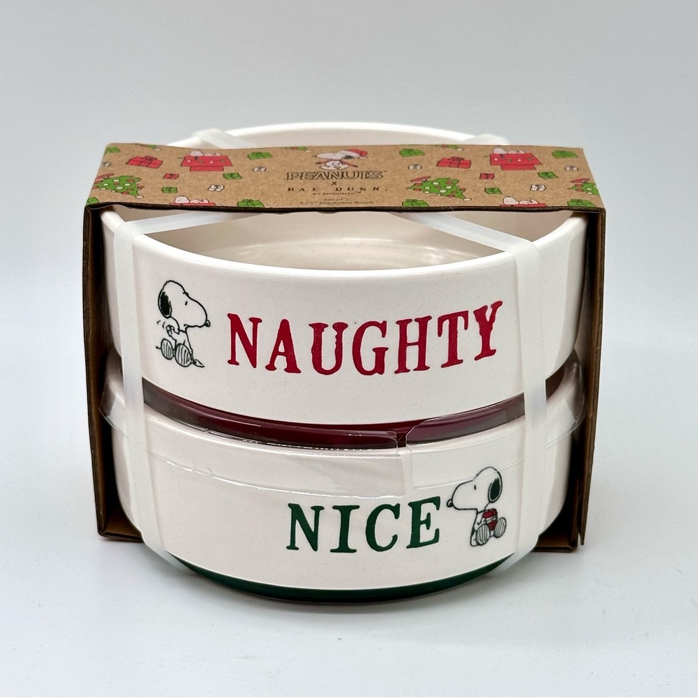 Rae Dunn x Peanuts Christmas Holiday Pet Bowl NAUGTY and NICE